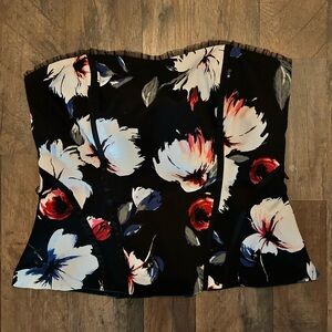 White House Black Market Black and Floral Bustier